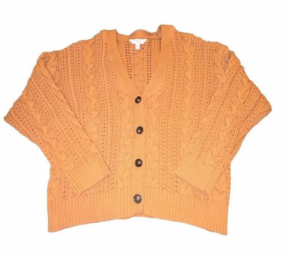 Time and Tru Women’s XXL Rust Orange Cable Knit Button Front Cardigan Sweater